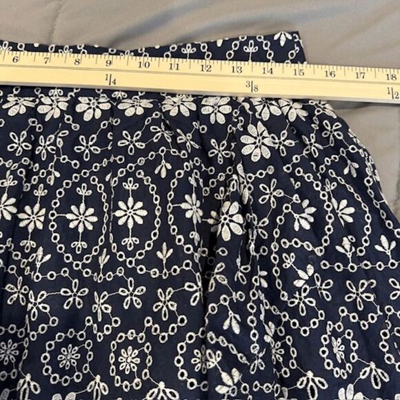 Kate Spade The Rules Skirt Navy Blue Eyelet Faux Wrap Cotton Embroidered size 10 - Picture 11 of 14